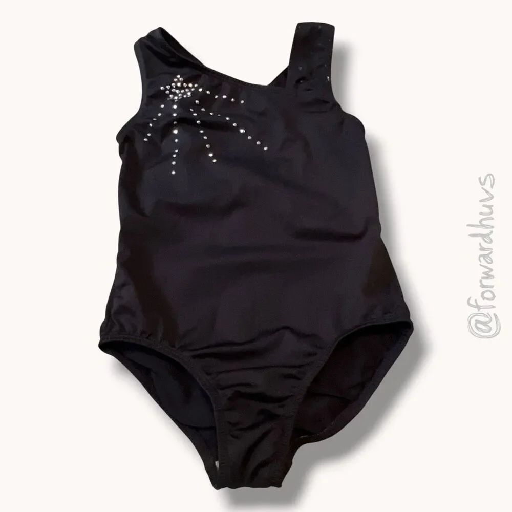☑️ More Than Magic Black Silver Rhinestone Leotard – Girls M (7/8)